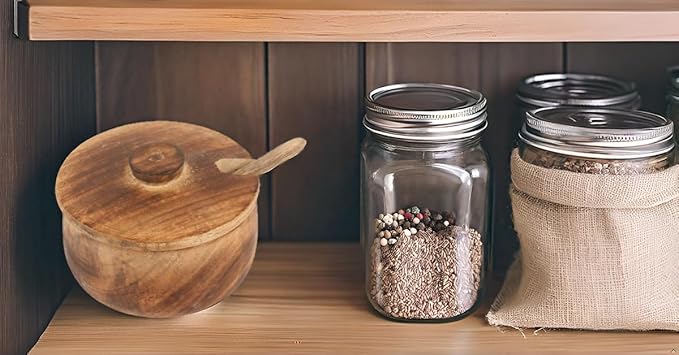 Decorative Rustic Wooden Sugar Bowl & Spoon With Lid Wide Mouth Candy Treat Jar Spice Jar Holder Condiment Nuts Serving Bowl Pot Salt Spice Herb Loose Leaf Tea Storage Container Novelty Home & Kitchen