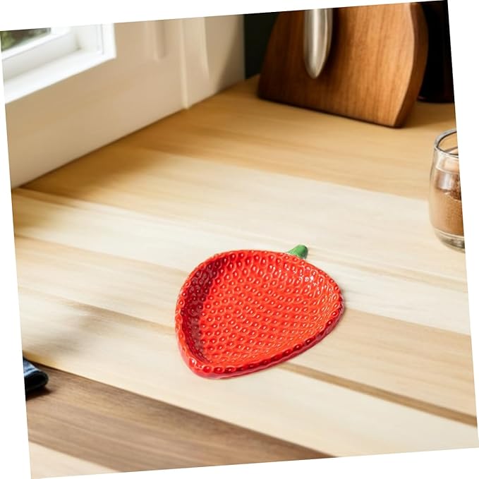 Unomor Strawberry Shaped Ceramic Plate Artistic Snack Platter for Sushi Pastry and Appetizers Compact Porcelain Tray for Home and Outdoor Dining Easy to Clean and Stylish Design