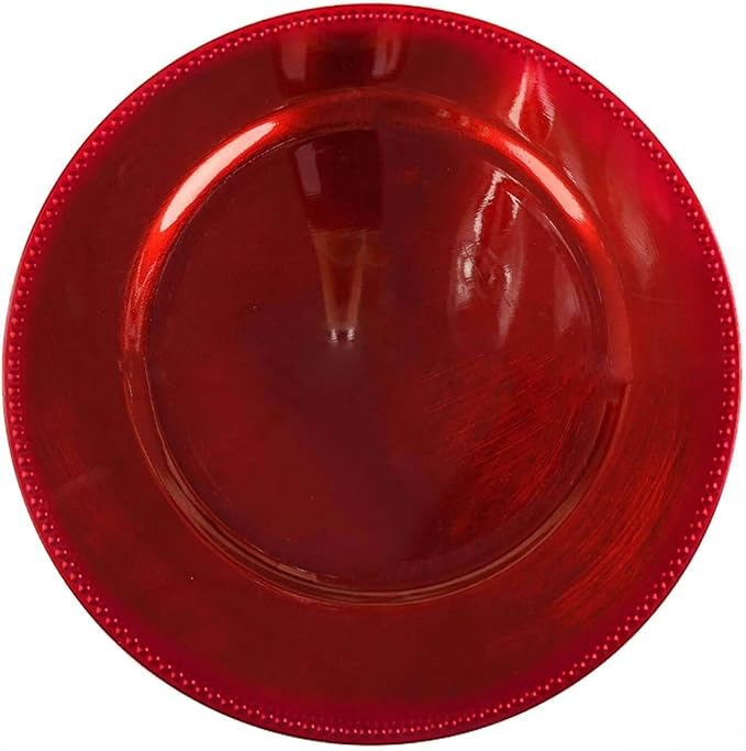 13" Charger Plates -Set of 12 - Acrylic Red Round Beaded Disposable Chargers, Ideal for Dinner Party Wedding Bulk Events Tabletop Decoration