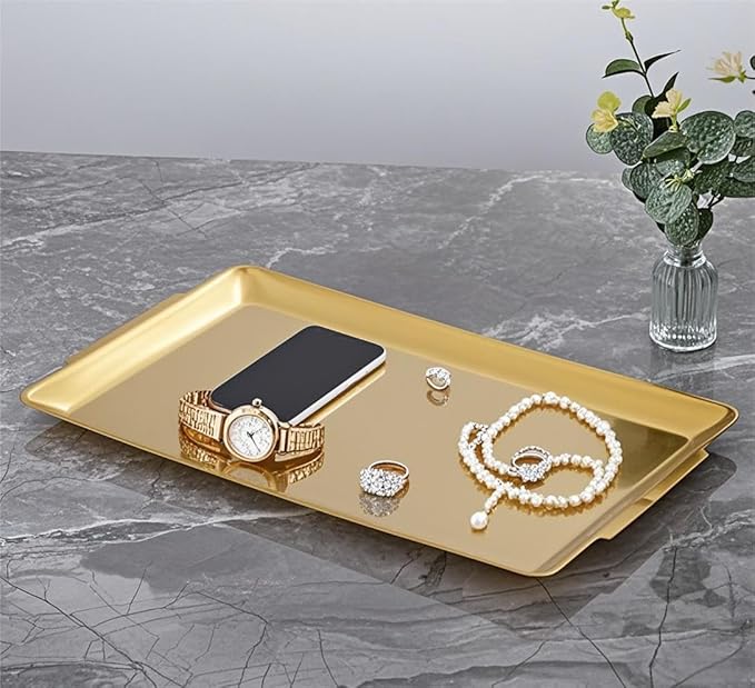 15.8" x 9.5" Large Serving Platters Set of 2, Stainless Steel Heavy-Duty Large Serving Trays, Gold Rectangular Plates for Food, Fruit, Party, Wedding, Christmas, Chip and Scratch Resistant