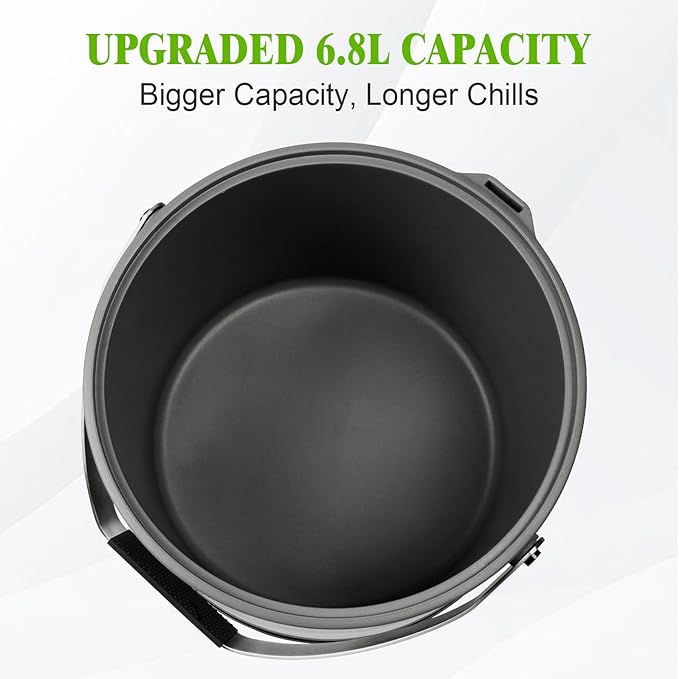 7QT/6.8L Large Insulated Ice Bucket for Parties, Double-Wall Beverage Bucket with Scoop & Lid,Keeps Champagne, Wine, Beer Chill for Parties (Black)
