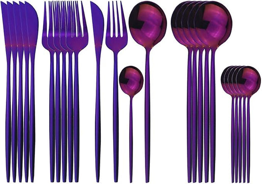 Purple Silverware Set, 24-Piece Stainless Steel Flatware Set Service For 6, Mirror Polished Tableware Cutlery Set Knife Fork And Spoon For Home & Restaurant, Dishwasher Safe