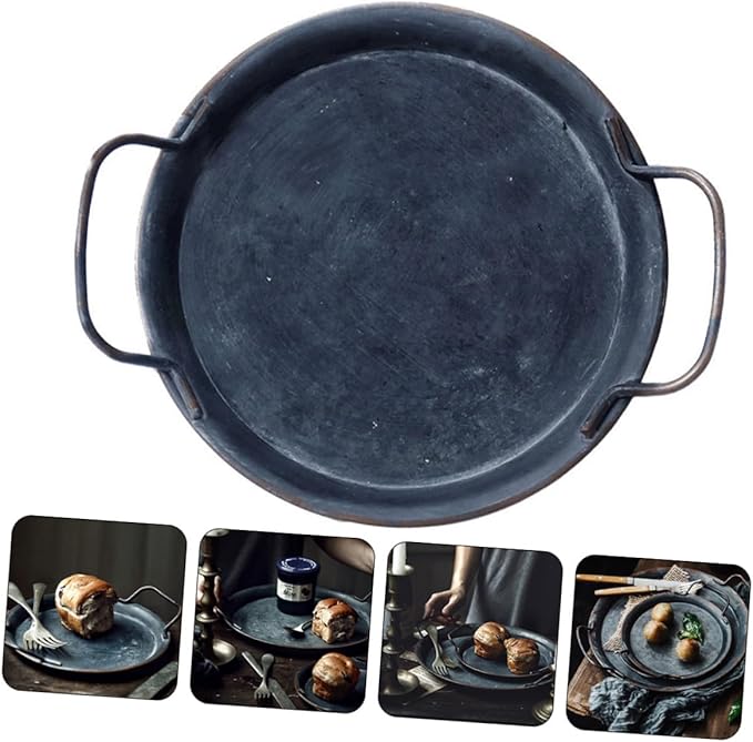 PRETYZOOM 1Pc Vintage Iron Art Storage Plate Retro Jewelry Display Tray Shape Home Serving Tray Easy to Clean for Desserts Fruits and