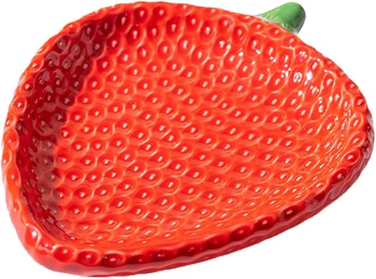 Luxshiny Strawberry Ceramic Dipping Plate: Small Plate For Sauces Snacks And Appetizers - Strawberry Dish For Family Parties And Restaurant Decor