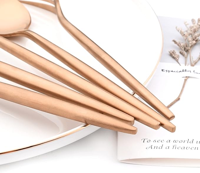 24Pcs Luxury Matte Black Flatware Set, 18/10 Stainless Steel Simple & Heavy Tableware Cutlery Set For Home Kitchen Wedding Restaurant Dinner, Service For 4 (Copper)