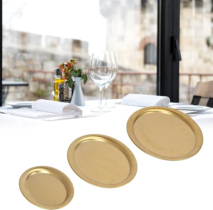 Dessert Tray, 3pcs Stainless Steel Dessert Tray Mirror Polishing Process Snack Jewelry Display Tray Serving Tray for Home Cafe (Gold)
