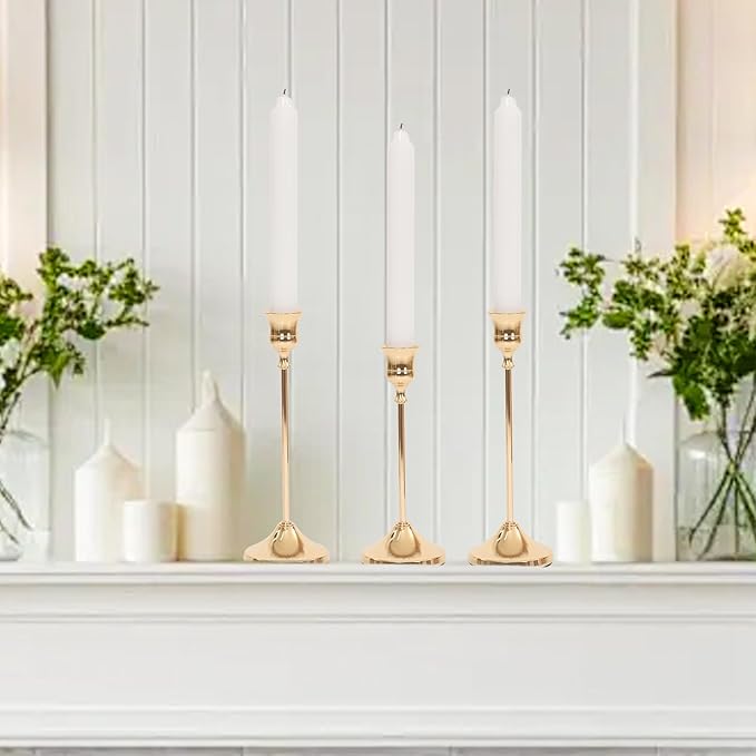 Candlestick Holders 6 PCS, Metal Taper Candle Holder, Gold Candle Holders for Pillar Candles, Vintage Dining Table Centerpiece Decorations for Wedding Party Christmas Halloween Decor