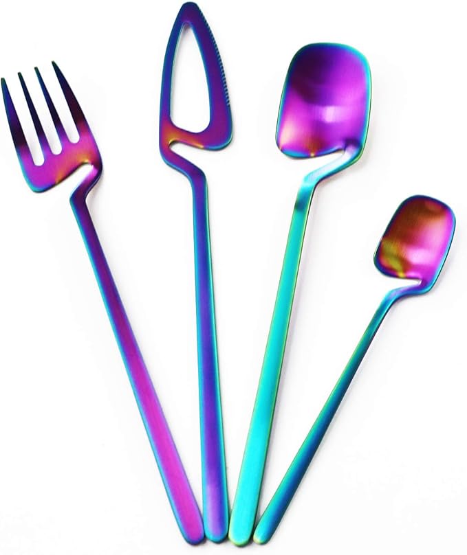 Service for 6 Rainbow Dinnerware Set 304 Stainless steel Cutlery Matte Forks Spoons Knives Flatware Set Dinner Silverware Set (24pcs Rainbow)