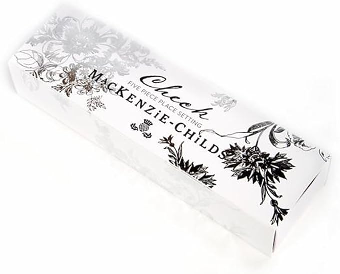 MACKENZIE-CHILDS 5-Piece Flatware Set, Cute Silverware Set with Salad Fork, Dinner Fork, Knife, Spoon, and Teaspoon, Check