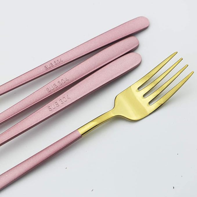JASHII 20-Piece SUS304 Stainless Steel Flatware Set, Mirror Polishing Dinnerware Set Service for 4, Knife/Fork/Spoon/Dessert Spoon/Dessert Fork (Pink gold)
