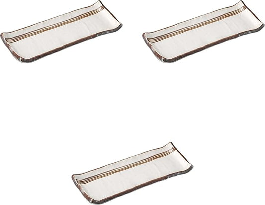 Setomonohonpo Set of 3 Shino Streamline Serving Plates [9.7 x 3.9 x 0.9 inches (24.6 x 10 x 2.4 cm)] | Appetizer Plate Porcelain