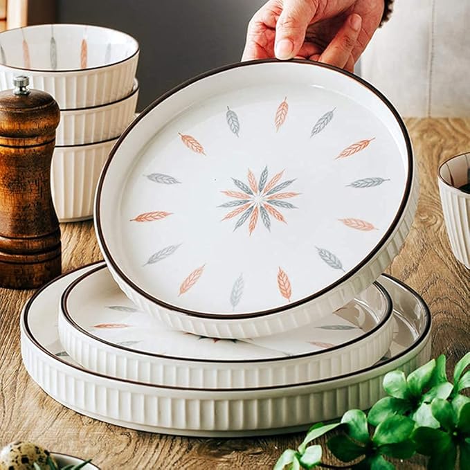 38 Pcs Dinnerware Sets, Chinese Style Porcelain Tableware Set with Plates and Bowls, White Ceramic Dinner Set for Home Kitchen and Dinning, Microwave and Dishwasher Safe,