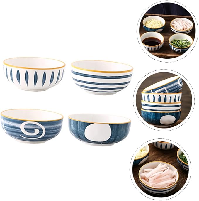 Mikinona 4pcs Japanese Style Sauce Dish Ceramic Plates Appetizer Dishes Seasoning Sauce Trays Kitchen Supply