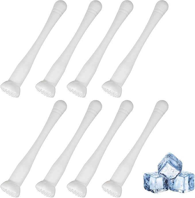 uxcell 8 Pcs Cocktail Muddler, 9 Inch PP Drink Muddler Bar Accessories Tools Ice Crusher for Home Party Cocktail Fruit Drinks, White (Thin)