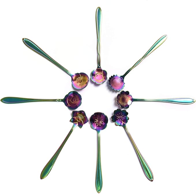 Stainless Steel Tableware Creative Flower Coffee, Sugar, Stir, Mixing, Stir Bar, Tea, Ice Tea Spoon Set of 4 (Gold - 4)