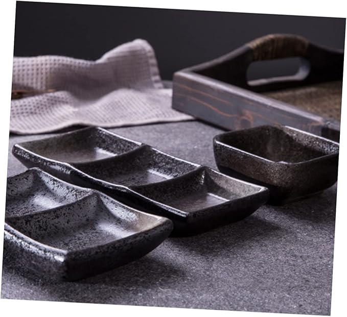 PRETYZOOM 2pcs Square Ceramic Sauce Dishes Retro Seasoning Bowls for Dipping Snack and Appetizer Plates Dishwasher Safe for Home BBQ and Parties