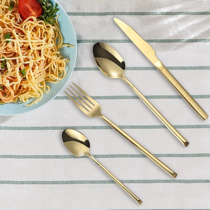 Stainless Steel Flatware serving set,Home Kitchen Eating Tableware Set,Dishwasher Safe,For Home Kitchen Restaurant Hote 24-piece Stainless Steel Cutlery Set Thickened Knife, Fork And Spoon(Gold)(Silve