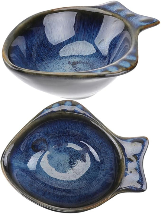 Luxshiny 2pcs Ceramic Sauce Dishes Fish-shaped Condiment Plates for Dipping Sauces Multifunctional Small Plates for Fruit Snacks and Appetizers for Home and Restaurant Use