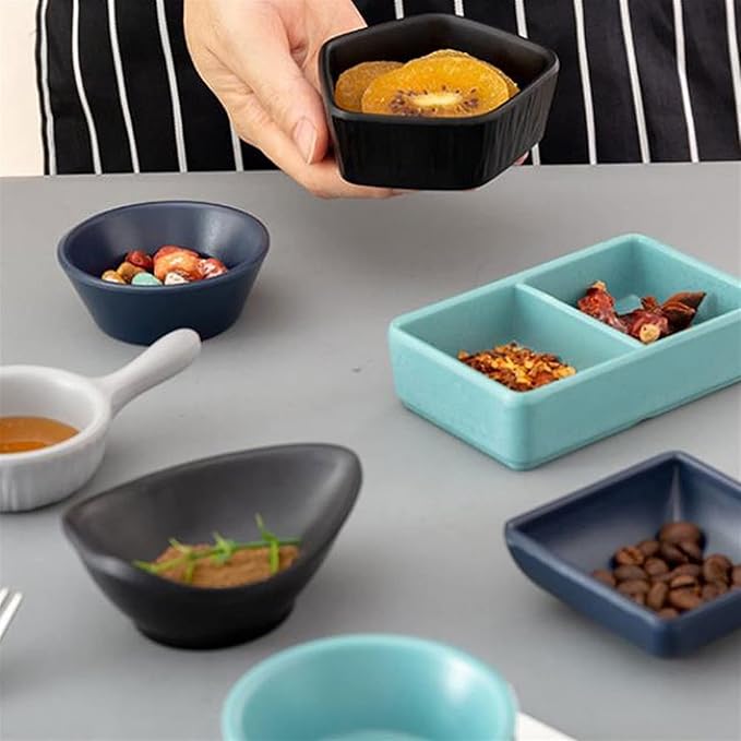 Condiment Tray Soy Sauce Dish Set of 10 Melamine Plastic Dipping Bowls Mini Appetizer Plates for Sushi Ketchup Soy Sauce Vinegar Serving Seasoning Dishes Dip Sets(A)