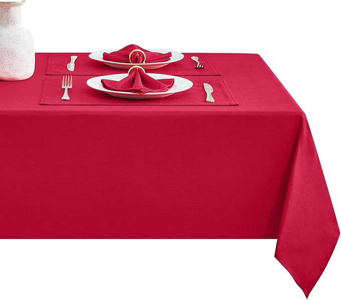 Rectangle Table Cloth Linen Farmhouse Stainproof Waterproof Washable Polyester Oblong Rectangular Fabric Table Cover for Kitchen Dining Dinner(DarkRed/60x84 Inch)