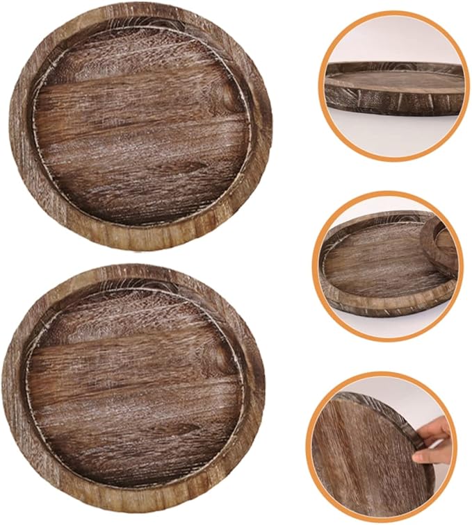 Cabilock 2pcs Solid Wood Serving Tray Large Extra Large Outdoor Decorative Tray Divided Sections for Food Vanity Bathroom Kitchen
