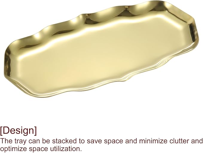 uxcell Stainless Steel Decorative Tray 8.6" x 4.3" Wave Serving Tray Suitable for Jewelry Coffee Table Bar Kitchen Countertop Bathroom Tableware, Gold