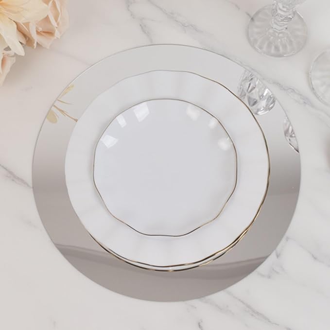 Efavormart 10 Pack Silver Round Acrylic Mirror Tray for Table Setting, Circle Candle Plate Centerpiece Bases - 12"