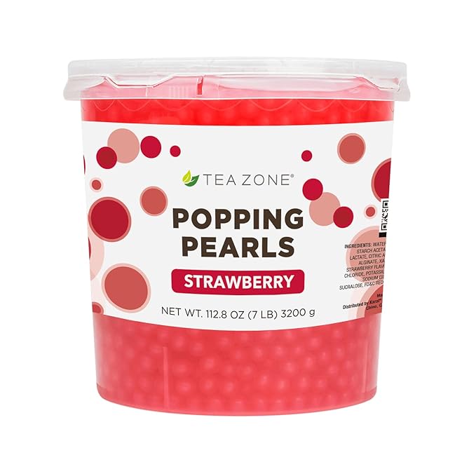 Tea Zone [7 Pounds] Strawberry Popping Pearls for Boba Tea Beverages, Sweets, Ice Cream Topping | B2053