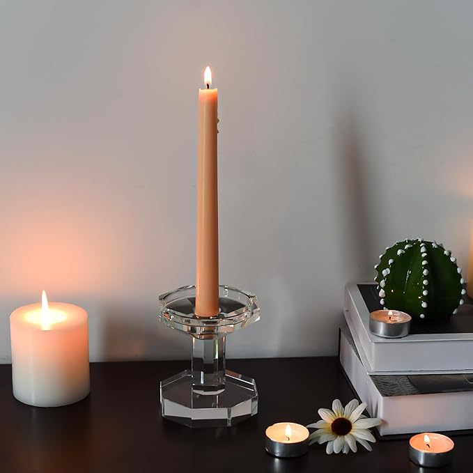 kitCom Crystal Candle Holders Set of 1, 4 Inch Tall Crystal Candlestick Holders for Taper, Long Candles - Home Decoration, Wedding, Housewarming and Graduation Gifts