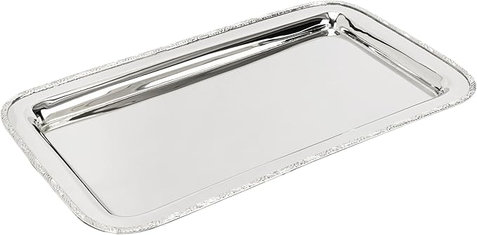 Elegance Stainless Steel Serving Tray 17" x 9.5" – Elegant Rectangular Design with Decorative Rim for Appetizers, Desserts, and Table Décor