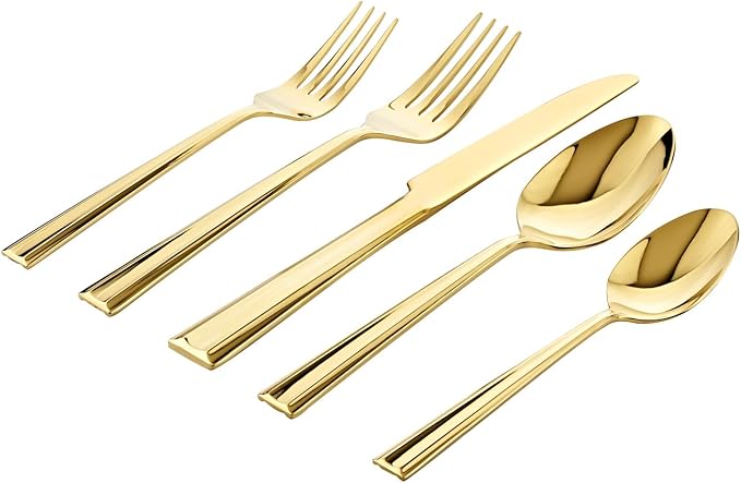 Godinger 20-Piece Flatware Set - Dinner Forks, Salad Forks, Tea Spoons, Tablespoons, and Knives - 18/0 Stainless Steel in Luxurious Mirror GoldFinish