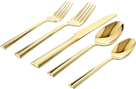 Godinger 20-Piece Flatware Set - Dinner Forks, Salad Forks, Tea Spoons, Tablespoons, and Knives - 18/0 Stainless Steel in Luxurious Mirror GoldFinish