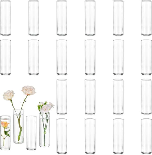 Cylinder Glass Bud Vases for Flowers: Glasseam Small Clear Vases for Centerpieces Wedding Home Decor Modern 5.9In Flower Vase Set of 24 for Single Stem Roses Tulips