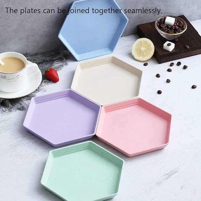 5 Pack Premium Dessert plate, 6.7 x 5.9 Reusable Appetizer Plates, Unbreakable Small Dessert Saucer, Colorful Snack Tableware Set for Fruit, Candy, Side Dishes (Hexagon) (15cm 5Purple)