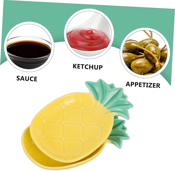 STOBAZA 2pcs Ceramic Pineapple Shape Dipping Dishes for Seasoning Stylish Appetizer Plates Home Kitchen Decor for Sauces and Condiments and Healthy Ceramic Material