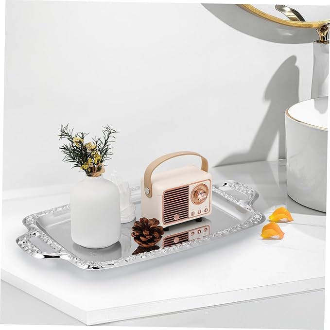 Garneck 2pcs Metal Serving Tray Storage Plate Tableware Tray for Kitchen Living Room Food Storage 15. 35x9. 05 Inch Silver