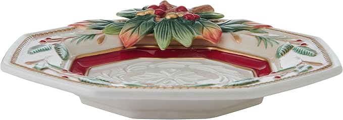 Fitz and Floyd Woodland Holiday Appetizer Plate, Festive Christmas Serveware with Holly and Berry Accents for Seasonal Table Décor and Entertaining, 10.25 Inch