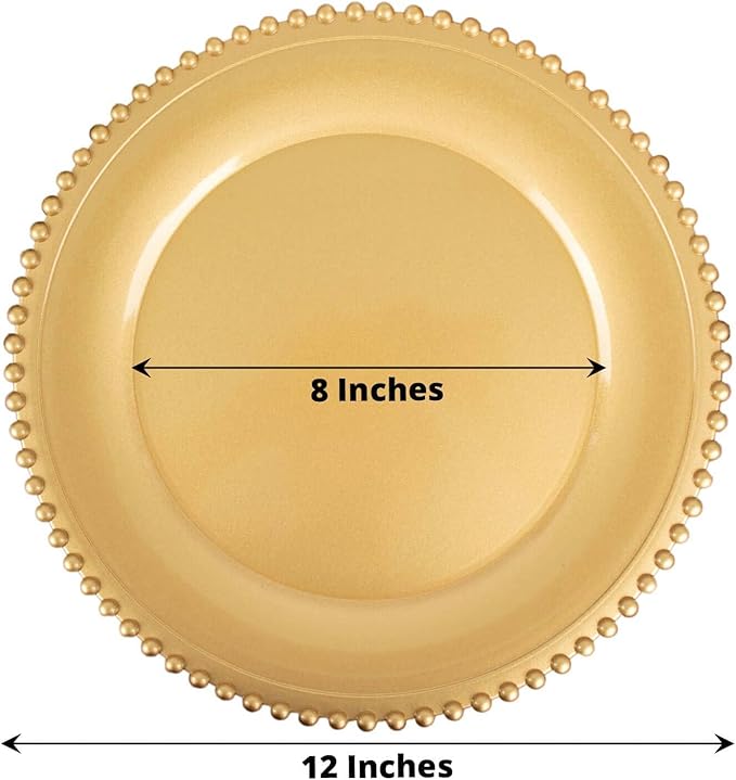 Efavormart 6 Pack 12" Gold Acrylic Round Charger Plates With Beaded Rim Dinner Charger Plates
