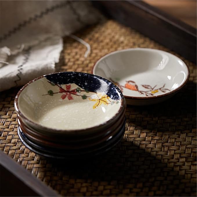 Japanese Retro Ceramic Side Dishes Set of 6, Ceramic Dip Bowls Appetizer Plates, 3.8 Inch Seasoning Dish for Ketchup, Sushi, Snack, Sauce, Dessert