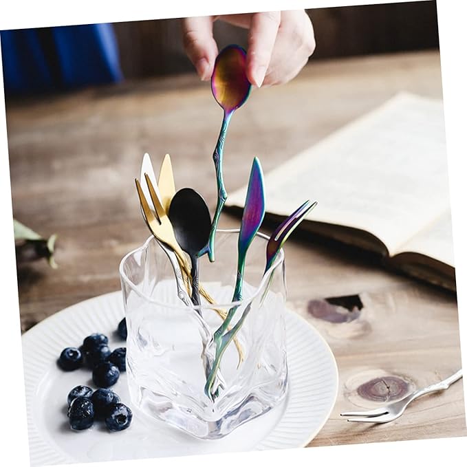3-Piece Vintage Tree Branch Design Stainless Steel Cutlery Set Fork and Spoon Kit for Home and Restaurant Use for Serving Fruit Elegant Tableware