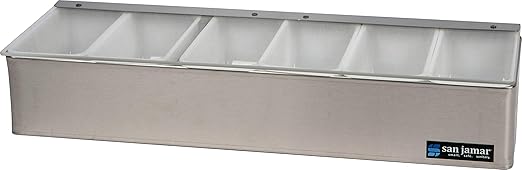San Jamar Garnish Trays with Hinged Lid for Kitchen, Bar, And Restaurants, Stainless Steel, 18.5 X 6.5 X 4 Inches, Silver