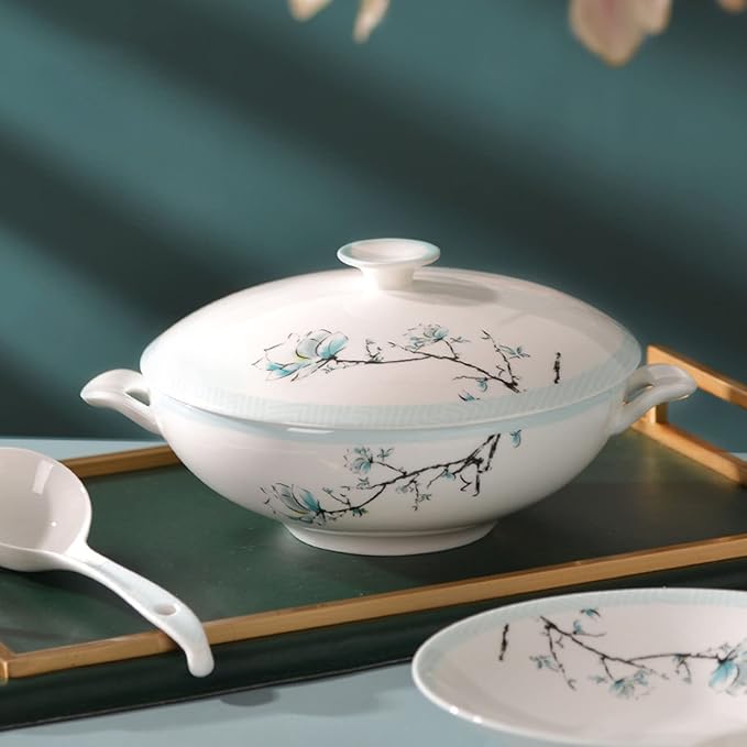 Elegant Dinnerware Set, Service for 4/6/8 People, Porcelain Sets, Ceramic Dinner Sets with Dishes/Plate/Bowl, Lead-Free Tableware, Dishwasher & Microwave Safe,48 P, White