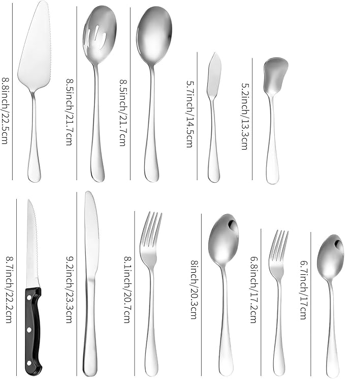 Stainless Steel Flatware Serving Set,Home Kitchen Eating Tableware Set,Dishwasher Safe,for Home Kitchen Restaurant Hote 53-Piece Thickened Stainless Steel Cutlery Set Hotel Restaurant Knife, Fork and
