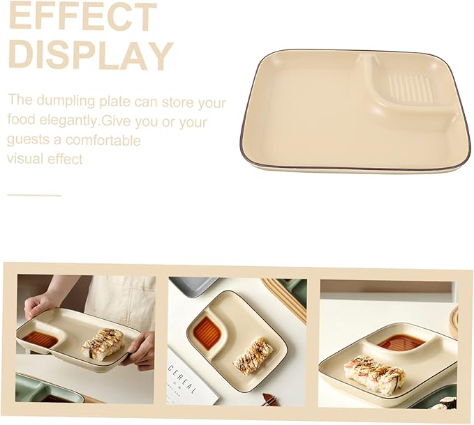 Ceramic Dumpling Plate with Sauce Dish Multi-functional Appetizer Plate for Dipping Snacks Sushi and Desserts Practical Dining Dish Khaki Color