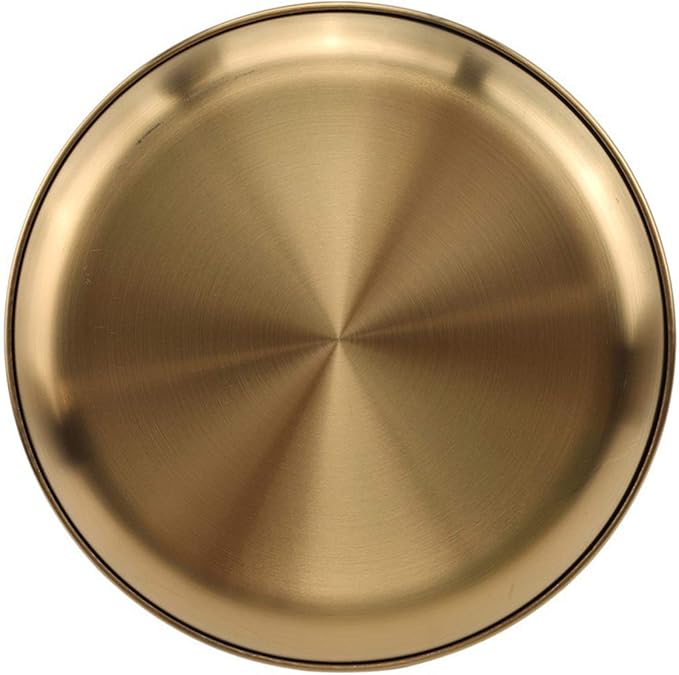 Stainless Steel Gold Plates 2 Set Round Dinner Dishes 10 Inch Metal Plates Great for Picnic,Outdoor Camping Plate,Shatterproof Dishwasher Safe