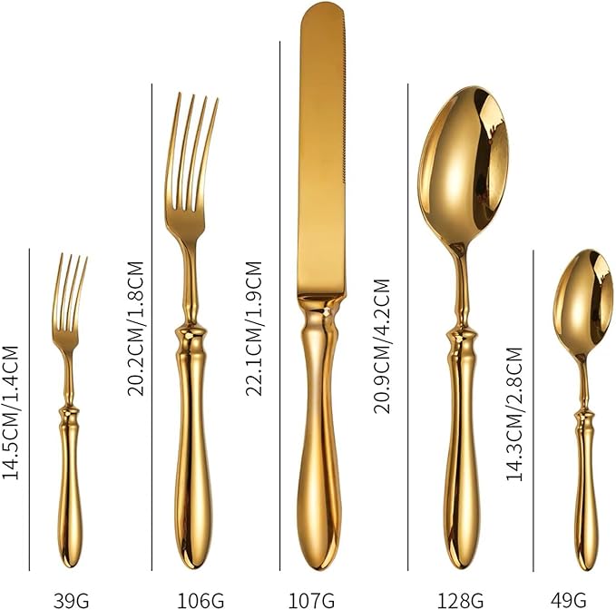 5-Piece Gold Silverware Cutlery Set for 1 Flatware Luxury German Gold Utensil Sets 18/8 Stainless Steel Cutlery Set for Kitchen Include Fork Spoon Tableware Fit Hotel Banquet Christmas Essentials