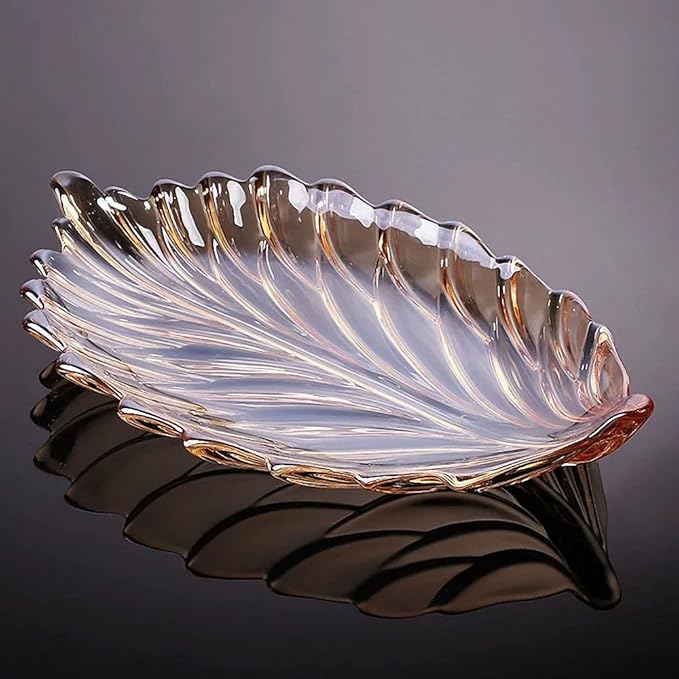 MAGCOLOR Creative Gold Hand painted Crystal Glass Leaf-shaped Decorative Bowl -12.2 inch Diameter Fruit Display & Kitchen Table Centerpiece. (Gold)