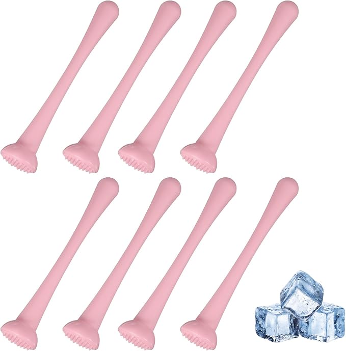 uxcell 8 Pcs Cocktail Muddler, 8 Inch PP Drink Muddler Bar Accessories Tools Ice Crusher for Home Party Cocktail Fruit Drinks, Pink (Thin)