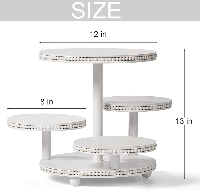 4 Tier Round Cupcake Tower Stand Beaded, Wood Cake Stand with Tiered Tray Decor for 50 Cupcakes/Baby Shower/Birthday/Wedding/Graduation