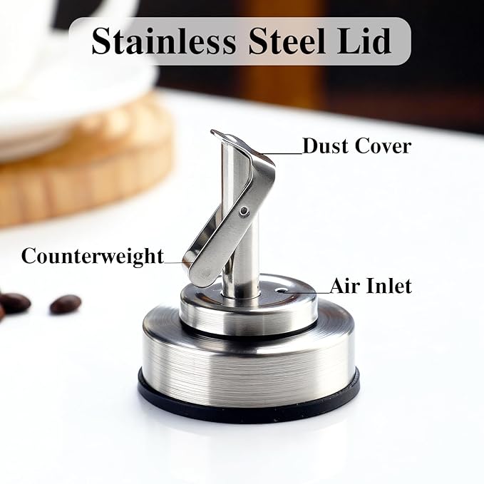 Glass Sugar Dispenser with Stainless Steel Lid, Automatic Pour Spout, Sugar Container for Coffee Bar, Sugar Jar, Sugar Bowl, Salt Shaker, 6OZ